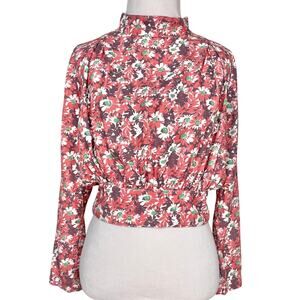 Carleen Anthropologie Womens Cropped Long Sleeve Blouse XS Floral Boho Western